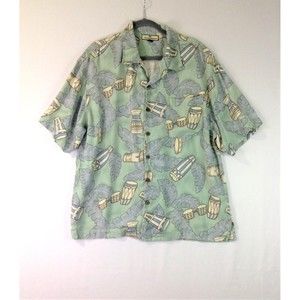 Tommy Bahama Hawaiian Shirt Men's Green Short Sleeve 100% Silk Size XL